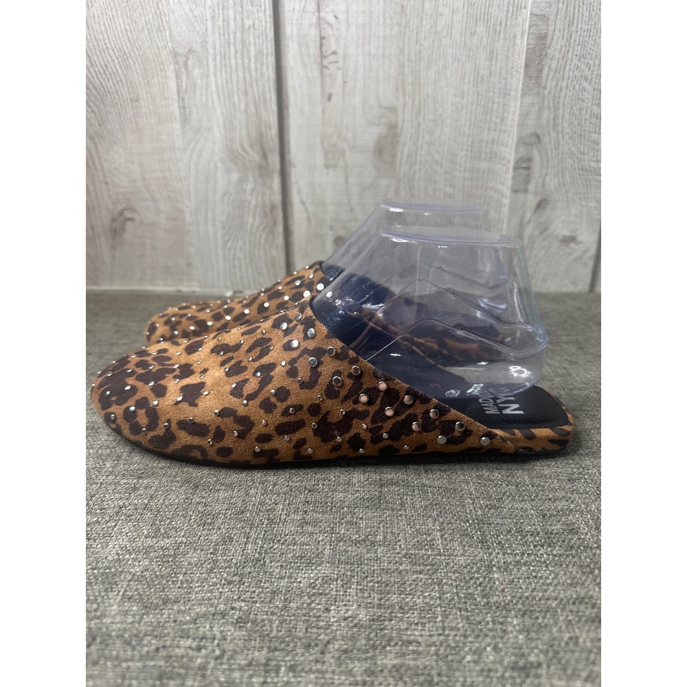 Madden NYC Womens Size 8.5 Leopard Print Faux Suede Studded Slide On Mules Brown - Picture 4 of 8